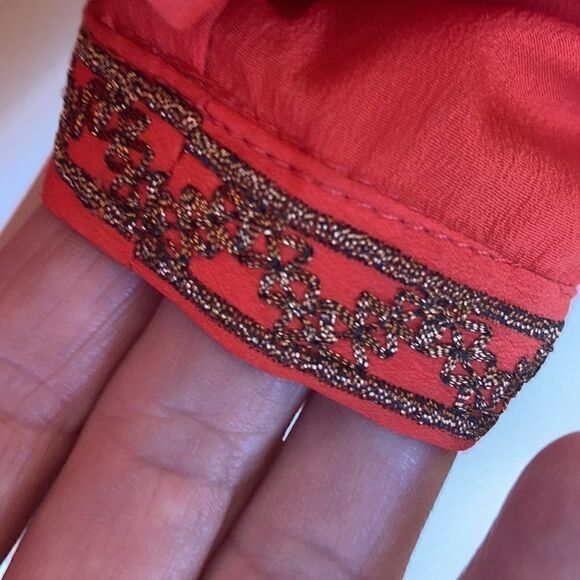 M M Couture Embroidered beaded lined three-quarter sleeve top Tangerine tan Med - Picture 10 of 10